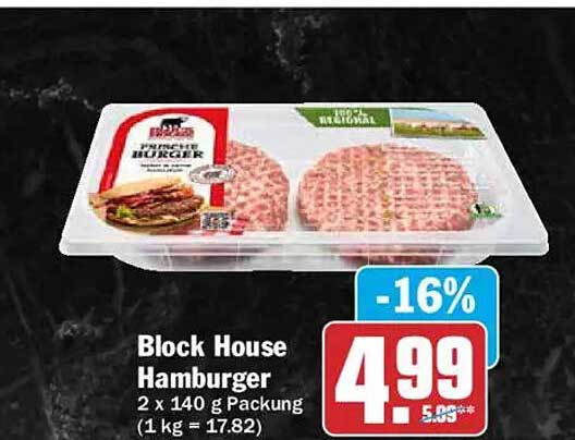 Block House Hamburger 2 x 140 g Packung (1 kg = 17.82)