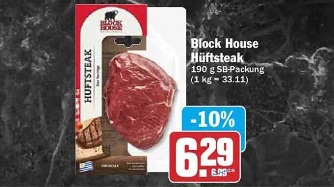 Block House Hüftsteak 190 g SB-Packung (1 kg = 33.11)