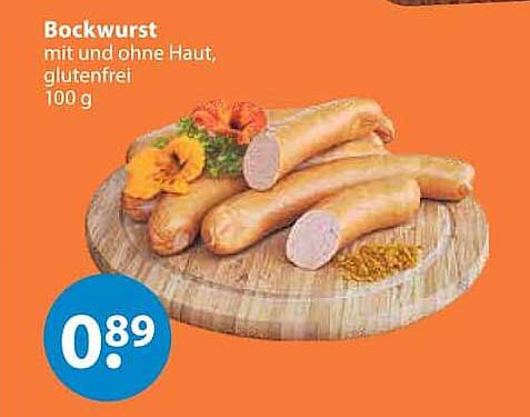 Bockwurst mit und ohne Haut, glutenfrei 100 g