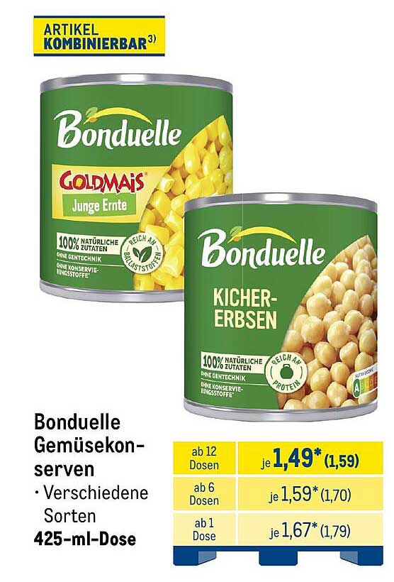 Bonduelle Gemüsekonserven · Verschiedene Sorten 425-ml-Dose