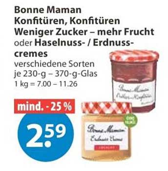 Bonne Maman Konfitüren, Konfitüren Weniger Zucker – mehr Frucht oder Haselnuss- / Erdnusscremes verschiedene Sorten je 230-g – 370-g-Glas