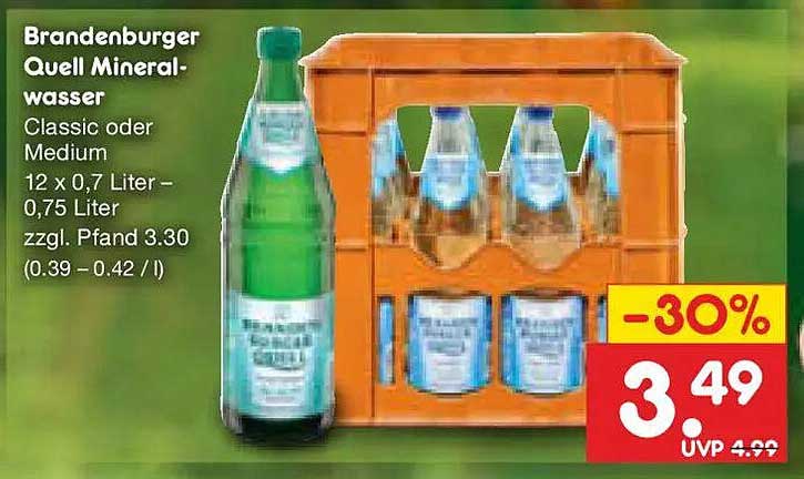 Brandenburger Quell Mineralwasser Classic oder Medium 12 x 0,7 Liter – 0,75 Liter zzgl. Pfand 3.30 (0.39 – 0.42 / l)