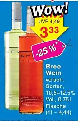 Bree Wein versch. Sorten, 10,5–12,5% Vol., 0,75 l Flasche