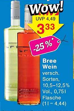 Bree Wein versch. Sorten, 10,5–12,5% Vol., 0,75 l Flasche