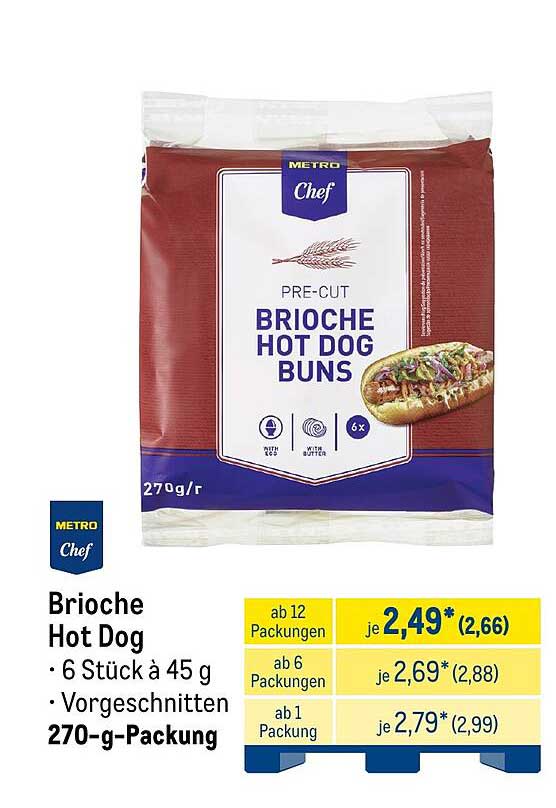 Brioche Hot Dog · 6 Stück à 45 g · Vorgeschitten 270-g-Packung