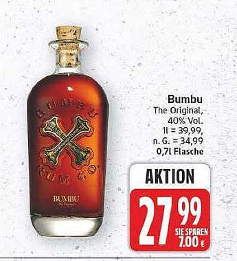 Bumbu The Original, 40% Vol. 1 l = 39,99 n. G. = 34,99 0,7 l Flasche