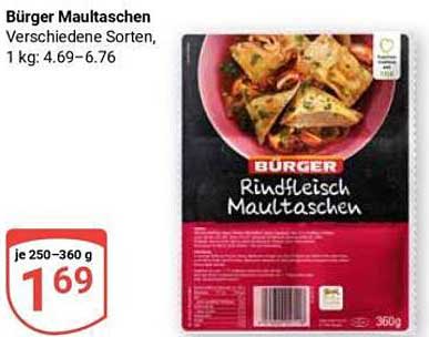 Bürger Maultaschen Verschiedene Sorten, 1 kg: 4.69 – 6.76
