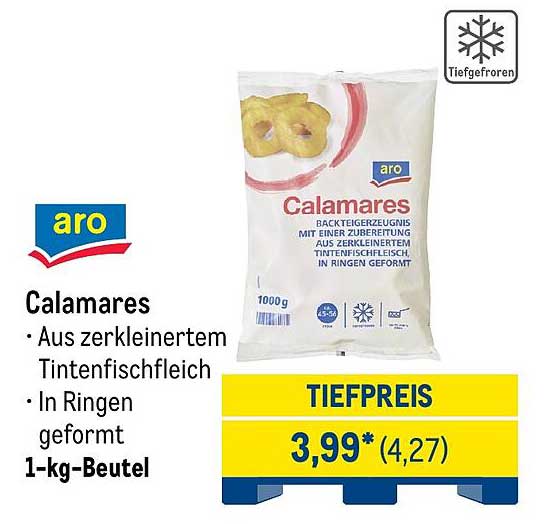 Calamares · Aus zerkleinertem Tintenfischfleisch · In Ringen geformt · 1-kg-Beutel