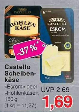 Castello Scheibenkäse »Esrom« oder »Höhlenkäse« 150 g (1 kg = 11,27)