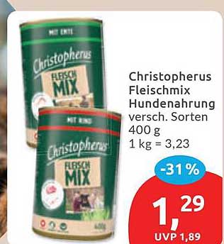 Christopherus Fleischmix Hundenahrung versch. Sorten 400 g 1 kg = 3,23