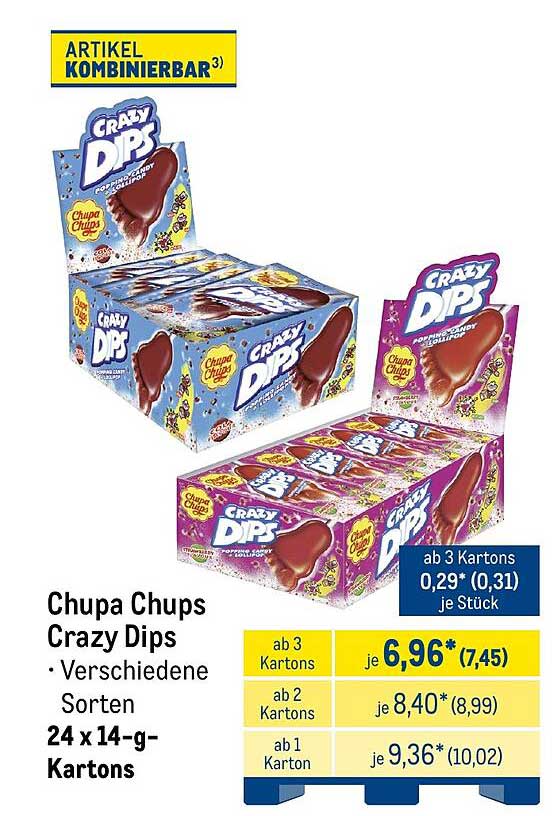 Chupa Chups Crazy Dips • Verschiedene Sorten 24 x 14-g-Kartons
