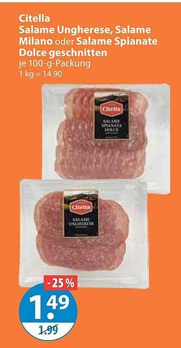 Citella Salame Ungherese, Salame Milano oder Salame Spianate Dolce geschnitten je 100-g-Packung