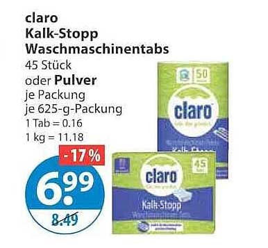 claro Kalk-Stopp Waschmaschinen-tabs 45 Stück oder Pulver