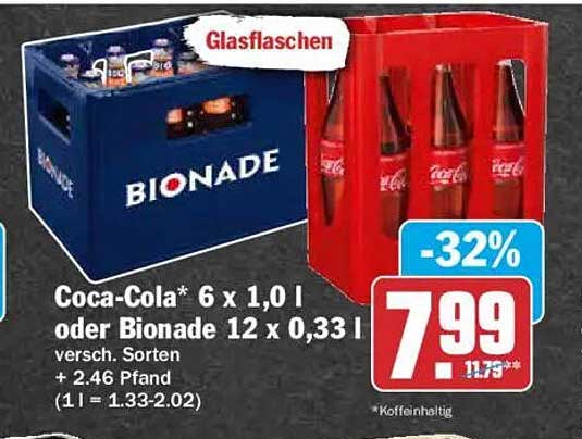 Coca-Cola* 6 x 1,0 l oder Bionade 12 x 0,33 l
