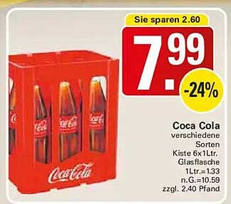 Coca Cola verschiedene Sorten Kiste 6 x 1 ltr. Glasflasche