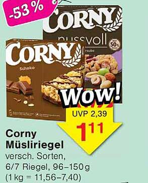 Corny Müsliriegel versch. Sorten, 6/7 Riegel, 96–150 g