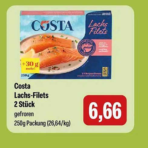 Costa Lachs-Filets 2 Stück gefroren 250g Packung (26,64/kg)