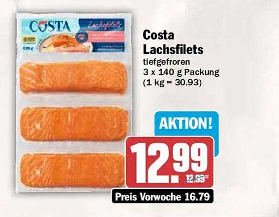 Costa Lachsfilets tiefgefroren 3 x 140 g Packung
