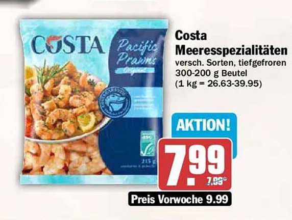 Costa Meeresspezialitäten versch. Sorten, tiefgefroren 300-200 g Beutel (1 kg = 26.63-39.95)