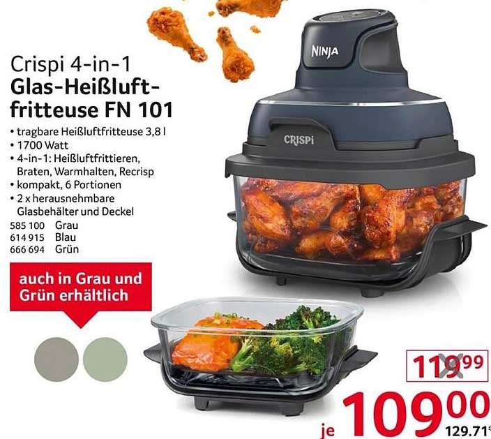 Crispi 4-in-1 Glas-Heißluftfritteuse FN 101