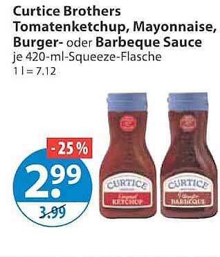 Curtice Brothers Tomatenketchup, Mayonnaise, Burger- oder Barbeque Sauce je 420-ml-Squeeze-Flasche