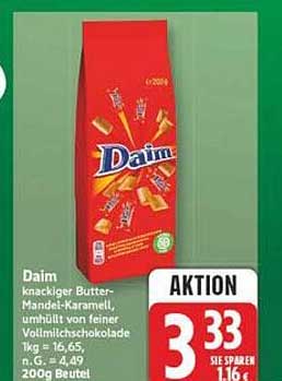 Daim knackiger Butter-Mandel-Karamell- umhüllt von feiner Vollmilchschokolade