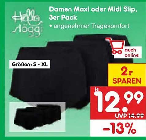 Damen Maxi oder Midi Slip, 3er Pack