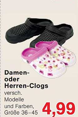 Damen- oder Herren-Clogs versch. Modelle und Farben, Größe 36–45