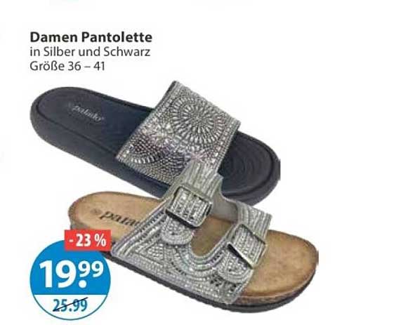 Damen Pantolette in Silber und Schwarz Größe 36 – 41