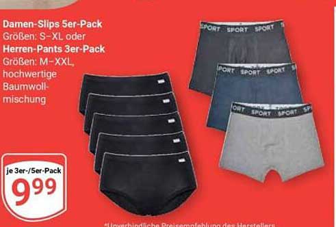 Damen-Slips 5er-Pack / Herren-Pants 3er-Pack