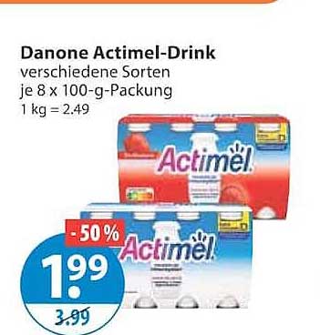 Danone Actimel-Drink verschiedene Sorten je 8 x 100-g-Packung 1 kg = 2.49
