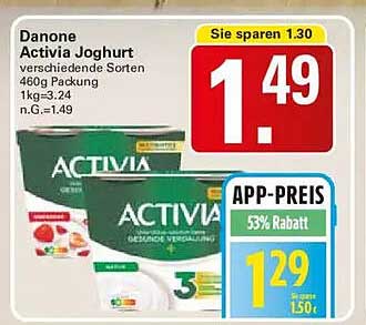 Danone Activia Joghurt verschiedene Sorten 460g Packung 1kg=3.24 n.G.=1.49