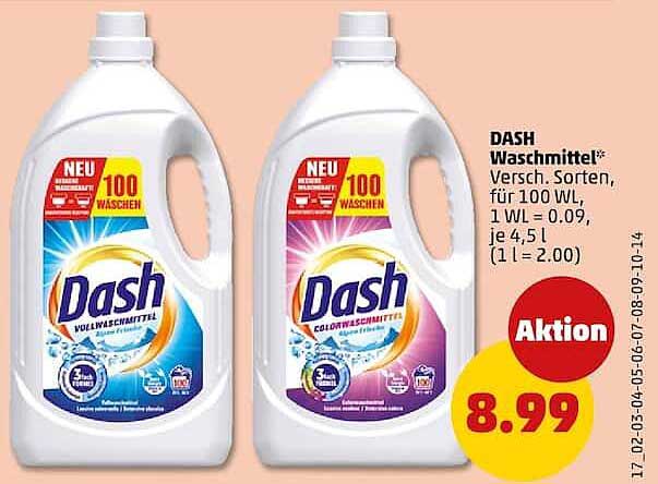 DASH Waschmittel* versch. Sorten, für 100 WL, 1 WL = 0,09, je 4,5 l (1 l = 2.00)