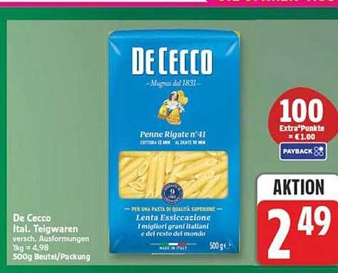 De Cecco Ital. Teigwaren versch. Ausformungen 1kg = 4,98 500g Beutel/Packung