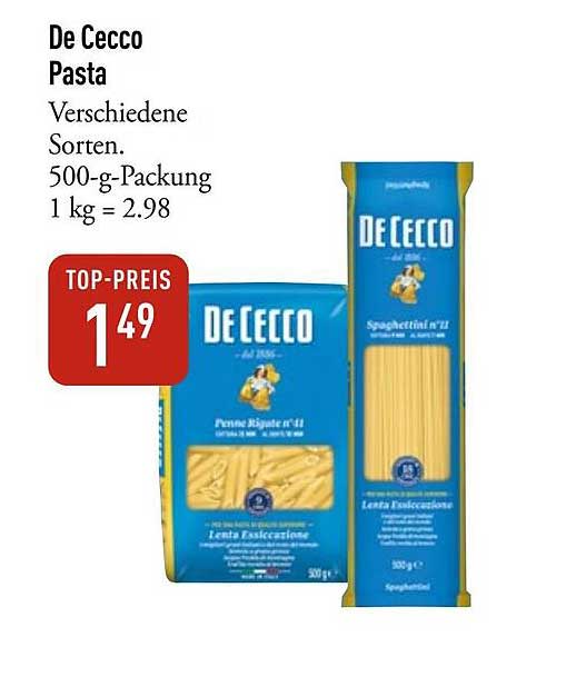 De Cecco Pasta Verschiedene Sorten. 500-g-Packung 1 kg = 2.98