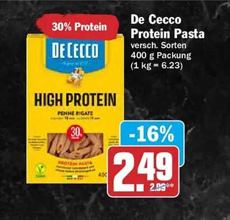 De Cecco Protein Pasta versch. Sorten 400 g Packung (1 kg = 6.23)