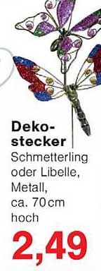 Deko-stecker Schmetterling oder Libelle, Metall, ca. 70cm hoch
