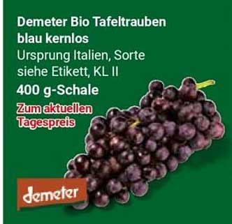 Demeter Bio Tafeltrauben blau kernlos
