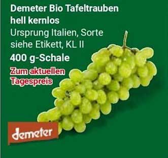Demeter Bio Tafeltrauben hell kernlos