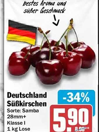 Deutschland Süßkirschen Sorte: Samba 28mm+ Klasse I 1 kg Lose