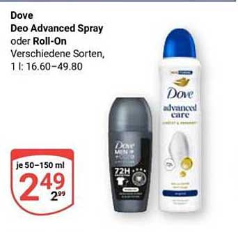 Dove Deo Advanced Spray oder Roll-On Verschiedene Sorten, 1 l: 16.60–49.80