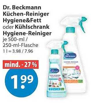 Dr. Beckmann Küchen-Reiniger Hygiene&Fett oder Kühlschrank Hygiene-Reiniger je 500-ml / 250-ml-Flasche 1 l = 3,98 / 7,96