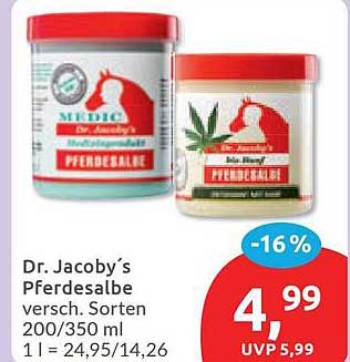 Dr. Jacoby´s Pferdesalbe versch. Sorten 200/350 ml 1 l = 24,95/14,26