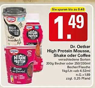 Dr. Oetker High Protein Mousse, Shake oder Coffee verschiedenen Sorten