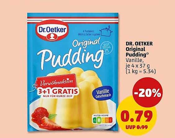 DR. OETKER Original Pudding* Vanille, je 4 x 37 g (1 kg = 5.34)