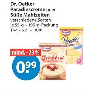 Dr. Oetker Paradiescreme oder Süße Mahlzeiten verschiedene Sorten je 55-g - 190-g-Packung 1 kg = 5.21 - 18.00
