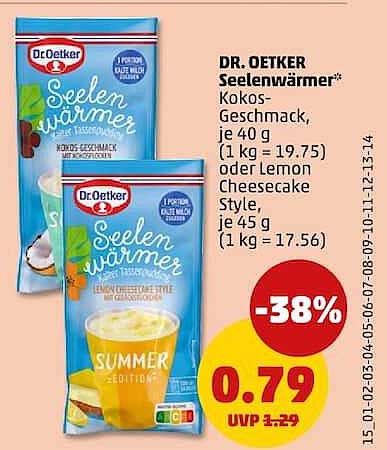 DR. OETKER Seelenwärmer* Kokos-Geschmack, je 40 g (1 kg = 19.75) oder Lemon Cheesecake Style, je 45 g (1 kg = 17.56)