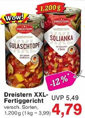 Dreistern XXL-Fertiggericht versch. Sorten. 1.200g (1 kg = 3,99)