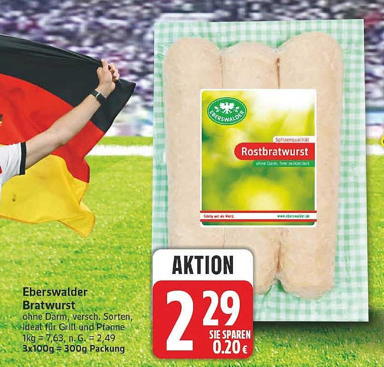 Eberswalder Bratwurst ohne Darm, versch. Sorten, ideal für Grill und Pfanne 1kg = 7,63, n. G. = 2,49 3x100g = 300g Packung