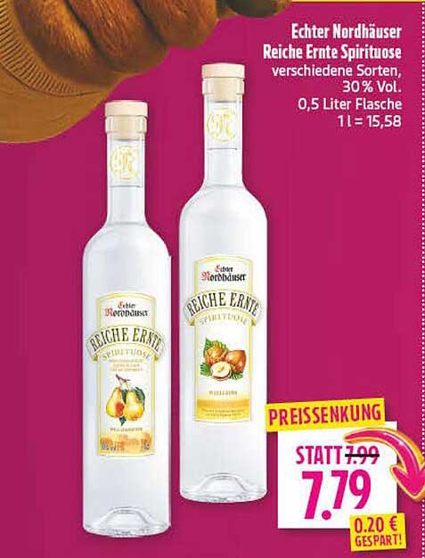Echter Nordhäuser Reiche Ernte Spirituose verschiedene Sorten, 30% Vol. 0,5 Liter Flasche